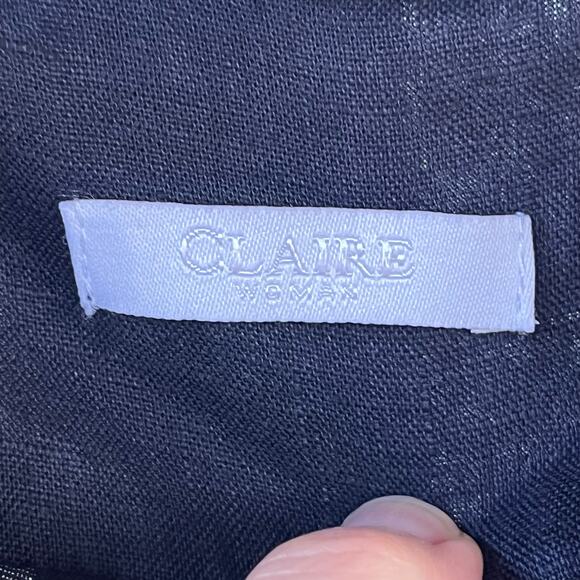 Claire Woman 100% Linen Dark Navy V-Neck Tie Sleeve Top Size M - Picture 4 of 7